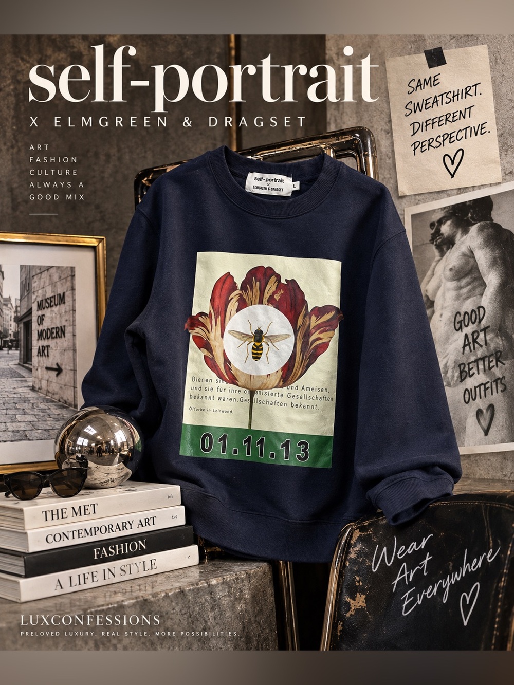 Self-Portrait x Elmgreen Dragset 2014 Bee Tulip Art Sweatshirt L Rare
